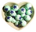 15MM ROUND silicone beads with star - mint and navy