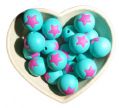 15MM ROUND silicone beads with star - turquoise and pink