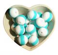 ROUND 15MM silicone stripe beads  - white and turquoise