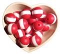 ROUND 15MM silicone stripe beads  - red and white