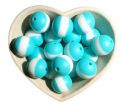 ROUND 15MM silicone stripe beads  - turquoise and white